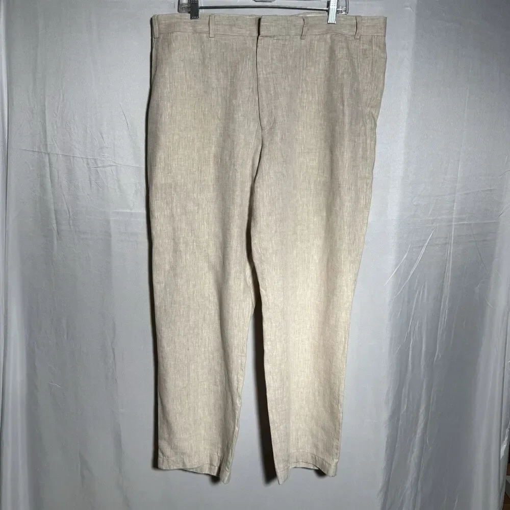 Just Linen Mens Pants 40W 100% Linen Beige Lightweight Summer Wedding Casual